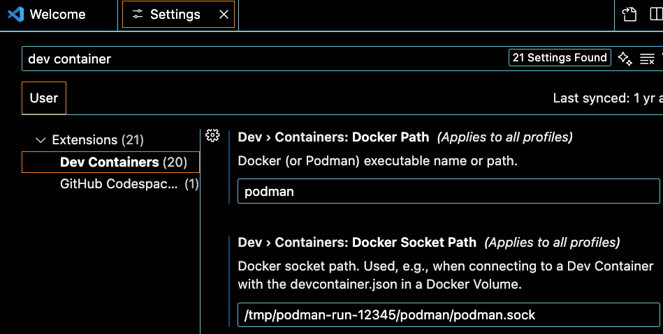 VS Code Dev Container extension configuration to use Podman on the FASRC cluster